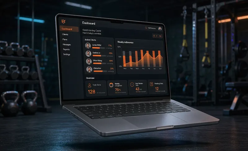 ClientFlow coach dashboard on laptop